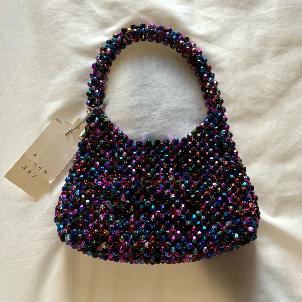 Target Beaded Handbag, multicolor beads and magnetic snap closure, NWT